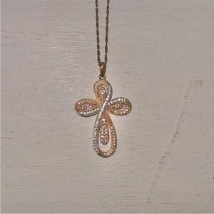 18” 18k Gold Over Sterling Silver Cross Necklace